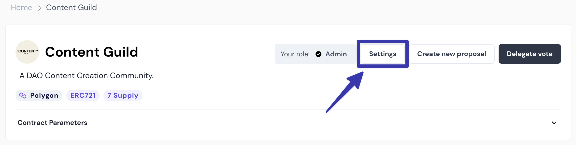 Click Settings on your organization page.