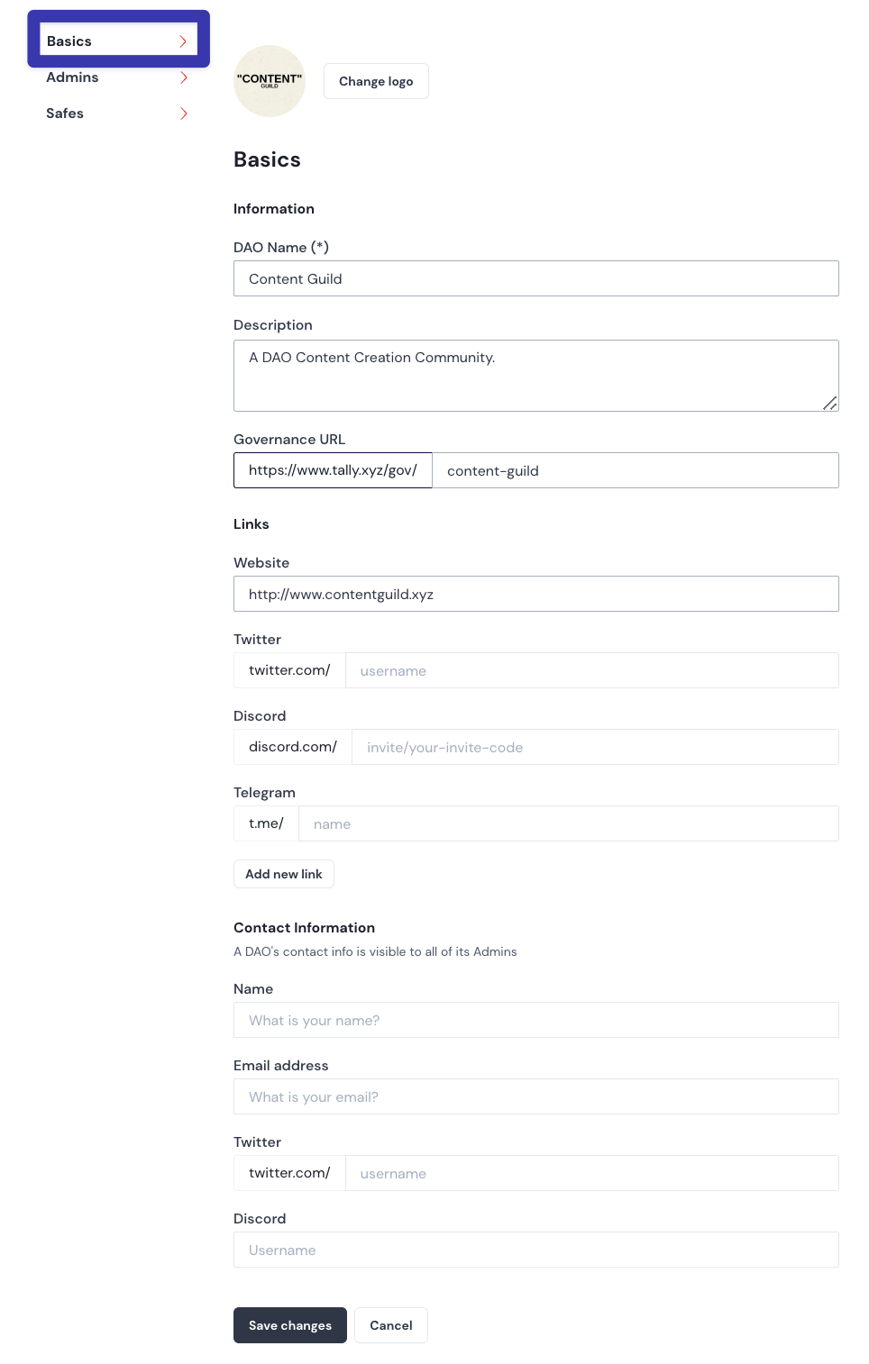 Basics tab.